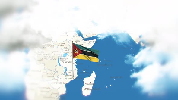 Mozambique Map And Flag With Clouds