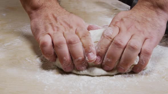 Man Hands Preparing Pizza Dough With Flour 29