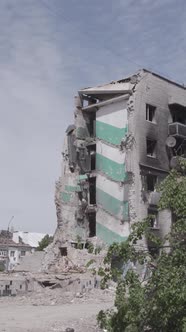 Vertical Video of a House Destroyed By the War in Ukraine alt