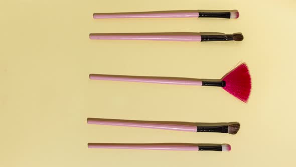 Stop Motion Animation with Set of Pink Makeup Paint Brushes