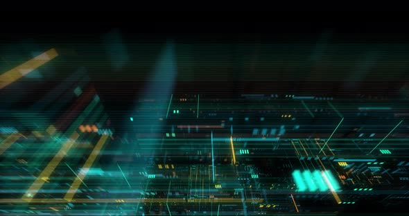 Seamless fly through of abstract circuitry with digital grid background alt