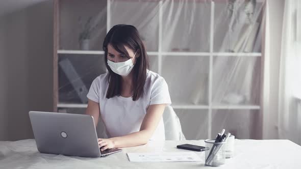 Office Lockdown Career Mistake Woman Mask Laptop alt