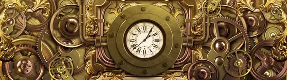 Steampunk. Theatrical background with clock