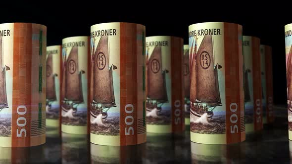 Norwegian Krone money banknotes rolls seamless loop alt