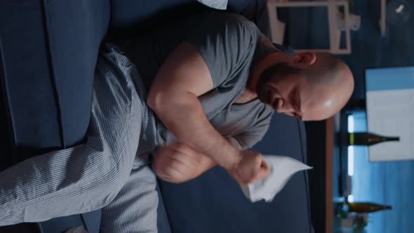 Vertical Video Frustrated Nevous Man Breaking Letter Debt Notification alt