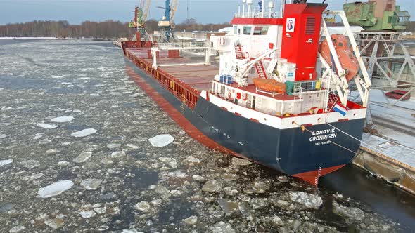 Big cargo ship in sea port