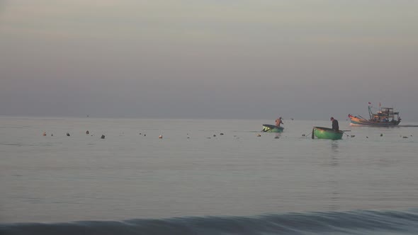 Fishermen and Early Morning In Vietnam 