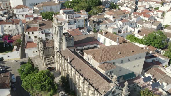 Church of Nossa Senhora da Graça orbital drone shot of Portugal tourism landmark
