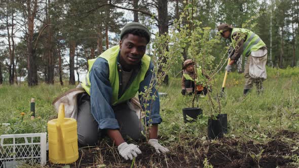 Black Man Posing by Tree Seedling alt