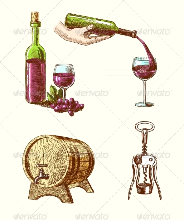 Wine Sketch Decorative Set