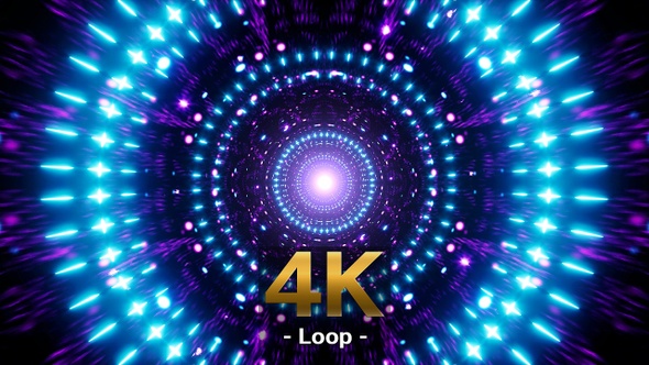 Blue Circle Light Pulse on the Glittering Geometric Neon Art Video Jockey Loop Background alt