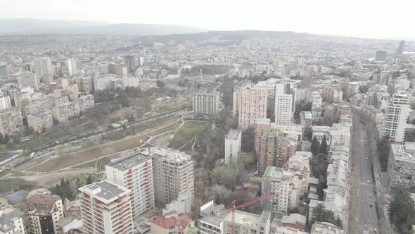 Aerial view of Mziuri park in Tbilisi. Georgia 2021 spring alt