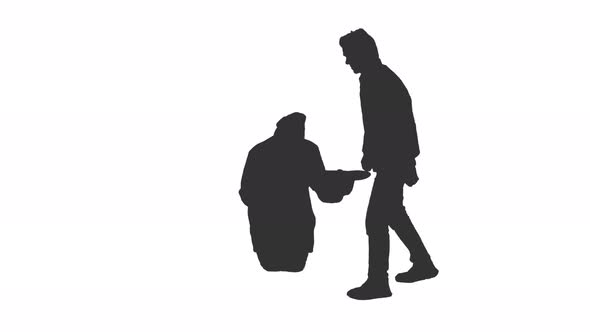 Silhouette of a Beggar Sits in the Street and Begging, Alpha Channel alt