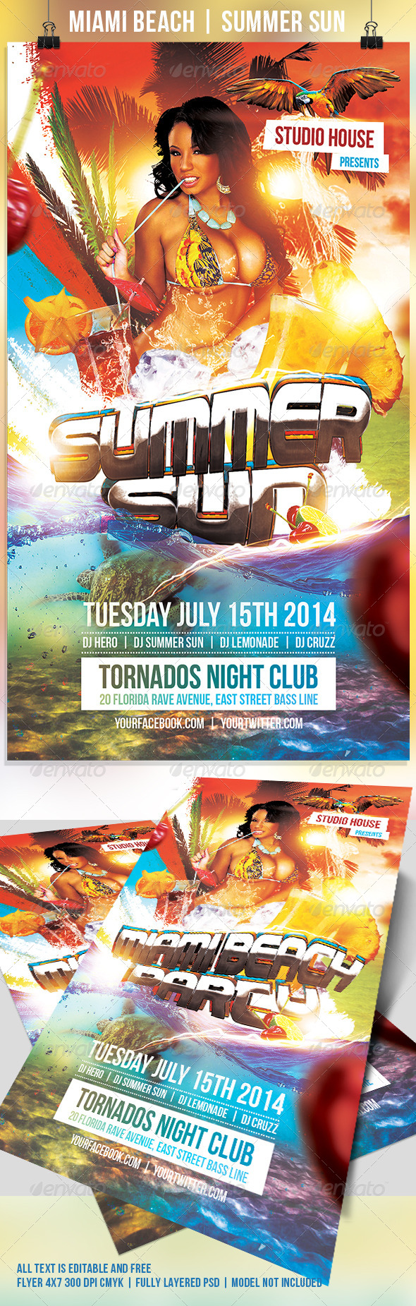 Miami Beach Summer Sun Party Flyer - Holidays Events