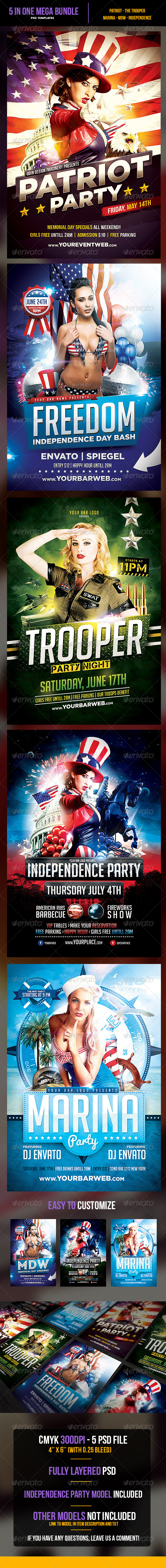 5 in 1 The Patriot Mega Bundle - Events Flyers