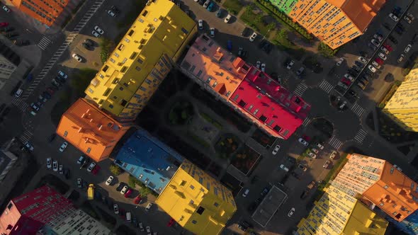 Multicolor Houses in the City, Top Down View