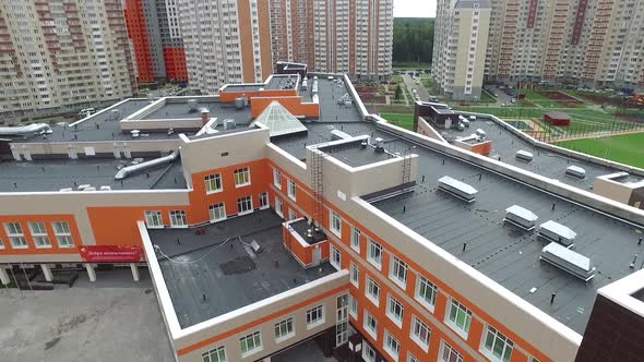 the exterior of the new modern school in the modern residential district,exterior alt