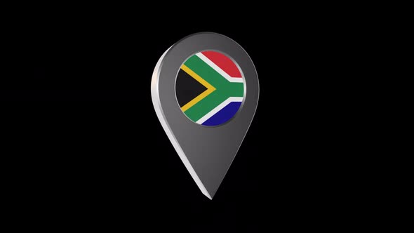 3d Animation Map Pointer With South Africa Flag With Alpha Channel - 2K alt