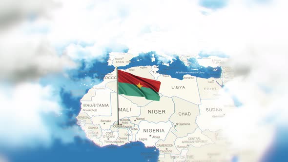 Burkina Faso Map And Flag With Clouds
