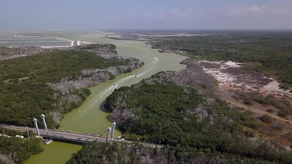Aerial view on Mexican jungle and a lagoon in Rio Lagartos in Yucatan in Mexico alt