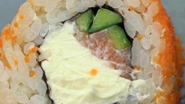 Fresh Sushi Roll With Sesame Seeds Rotate Close Up alt