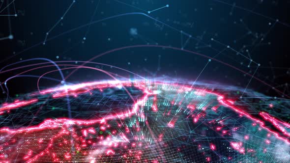 digital globe is presented in the form of a hologram emitting a light effect, alt