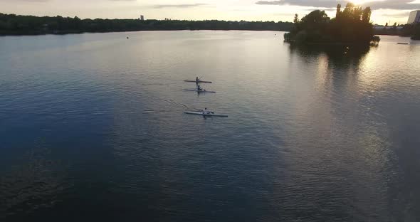 Kayak aerial shot over lake alt