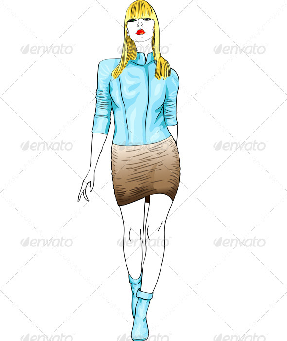 Vector fashion blond girl in a leather suit