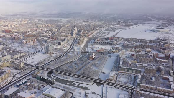 Aerial: The Cathedral of Kaliningrad in the wintertime alt
