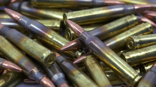 Extreme Close Up of Rifle 5.56 Reloaded Ammunition Rotating