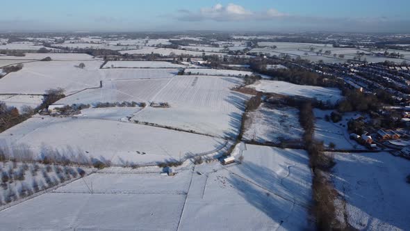 Snow Covered Aerial Landscape Kenilworth Warwickshire UK