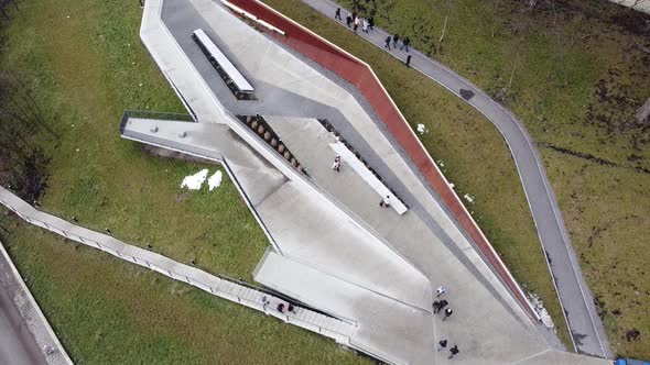 Aerial view of a drone flying over the Memorial to the heroes of the Heavenly Hundred alt