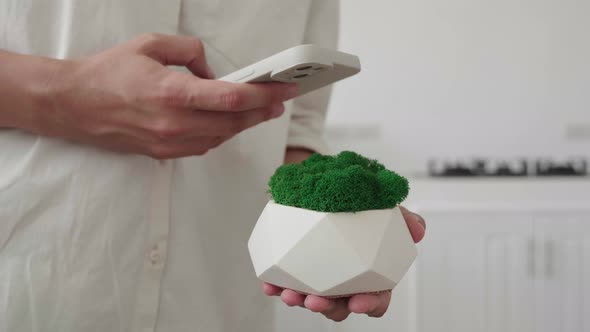 Woman Take Photo to the Plants and Checking at Home alt