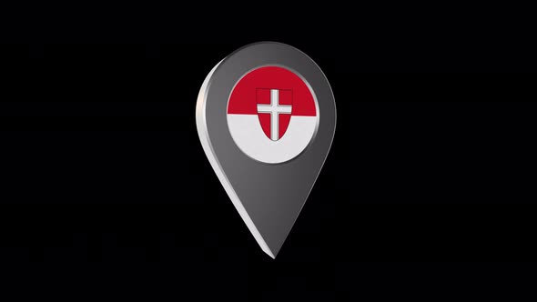 3d Animation Map Navigation Pointer With Flag Of Vienna ( Austria) With Alpha Channel - 4K alt