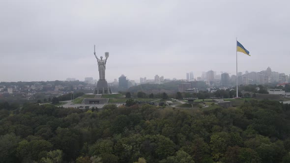 Kyiv, Ukraine Aerial View in Autumn : Motherland Monument. Kiev alt