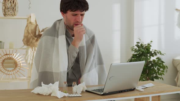 Sick Man Has High Temperature alt