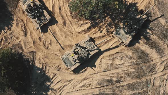 Group of Tanks Top Down Aerial View Closeup