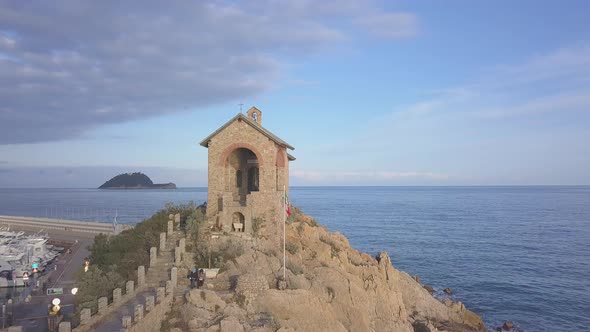Alassio Chapel and Mediterranean Sea Aerial View alt