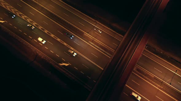 Aerial View of an Expressway with Little Car Traffic at Night