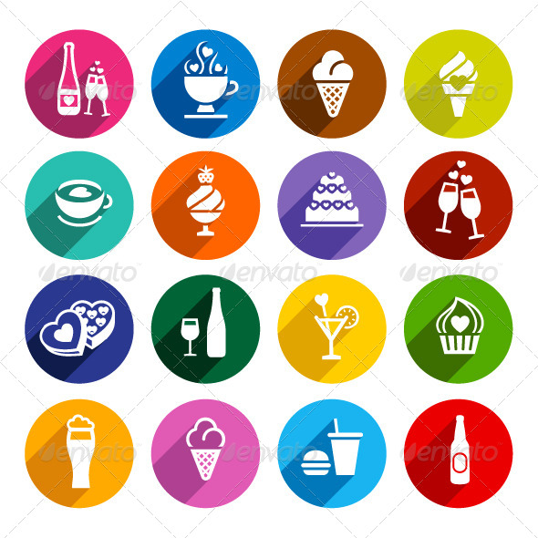 Flat Food Icons Set - Decorative Symbols Decorative