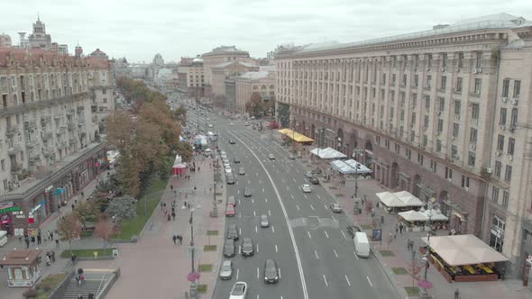 Khreschatyk Street in Kyiv, Ukraine. Aerial View alt