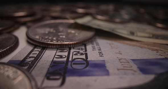 American Banknotes and Coins on Table Slow Motion  Movie alt