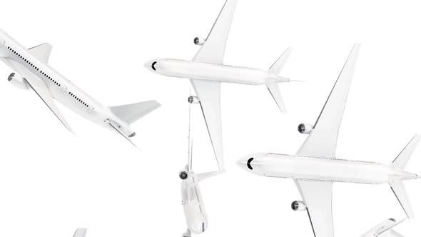 Blank white airplane falling mockup, looped switch alt