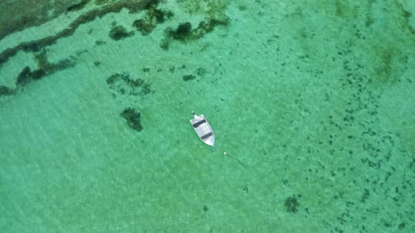 Aerial Drone Flight Over Anchored Boat Bali Indonesia alt