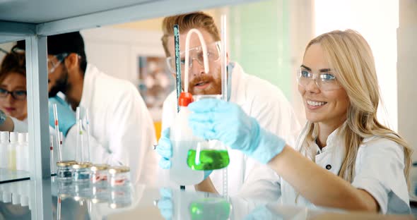 Group of Chemistry Students Working in Laboratory
