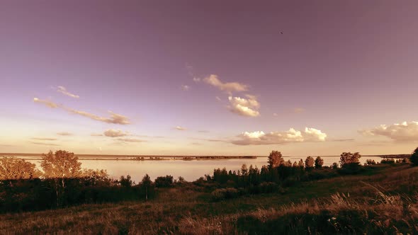 Ocean Bank and Grass Meadow Timelapse at the Summer or Autumn Time. Wild Nature, Sea Coast and Rural alt