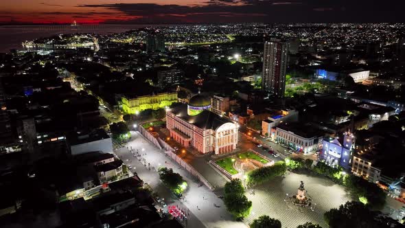 Sunset sky over downtown Manaus Brazil. Cityscape tourism landmark. alt