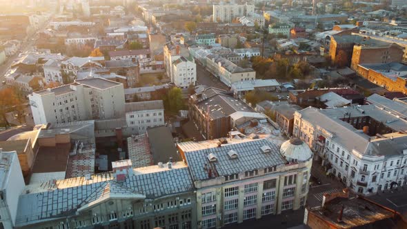 Downtown city streets rooftop in Kharkiv, Ukraine