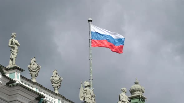 Waving Flag On A Top Of The State Hermitage - St. Petersburg, Russia