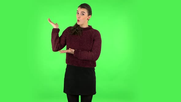 Girl Pointing Side Hand for Something Then Nods and Shows Thumb Like, Then Pointing Other Side and alt